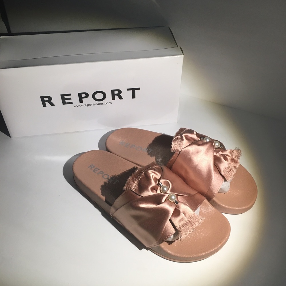 Report silky baby pink slide sandals